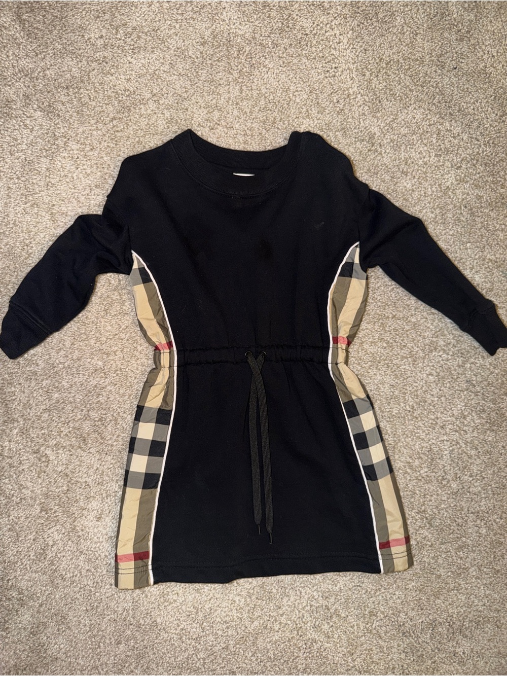 Burberry Black Knit Dress with Beige Check Side Panels